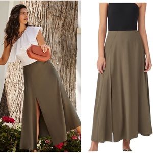 Cuyana Tencel Olive Green Split Front Boho Maxi Skirt - XS